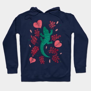 Green crocodile and red leaves Hoodie